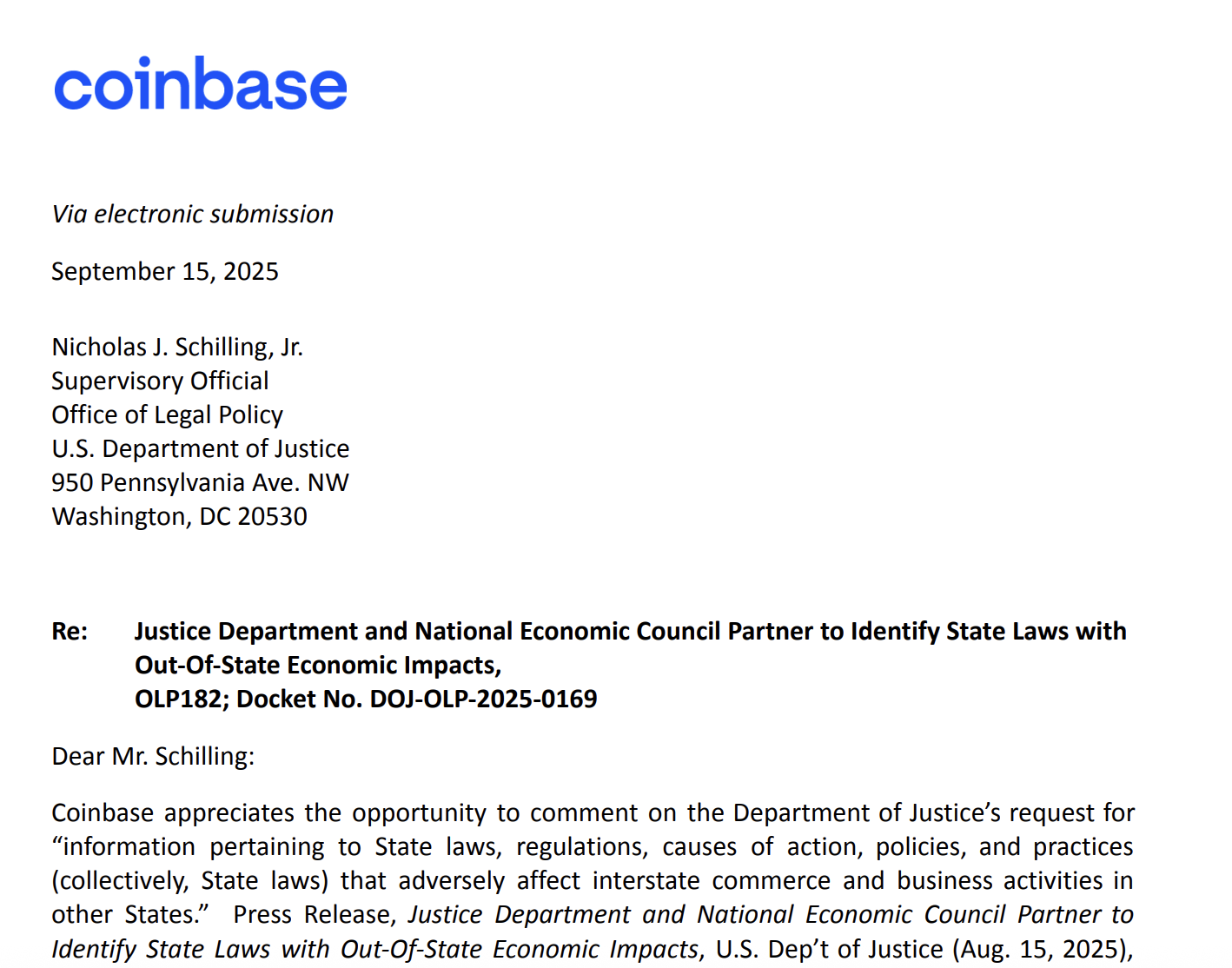 Coinbase, Law, United States, Department of Justice