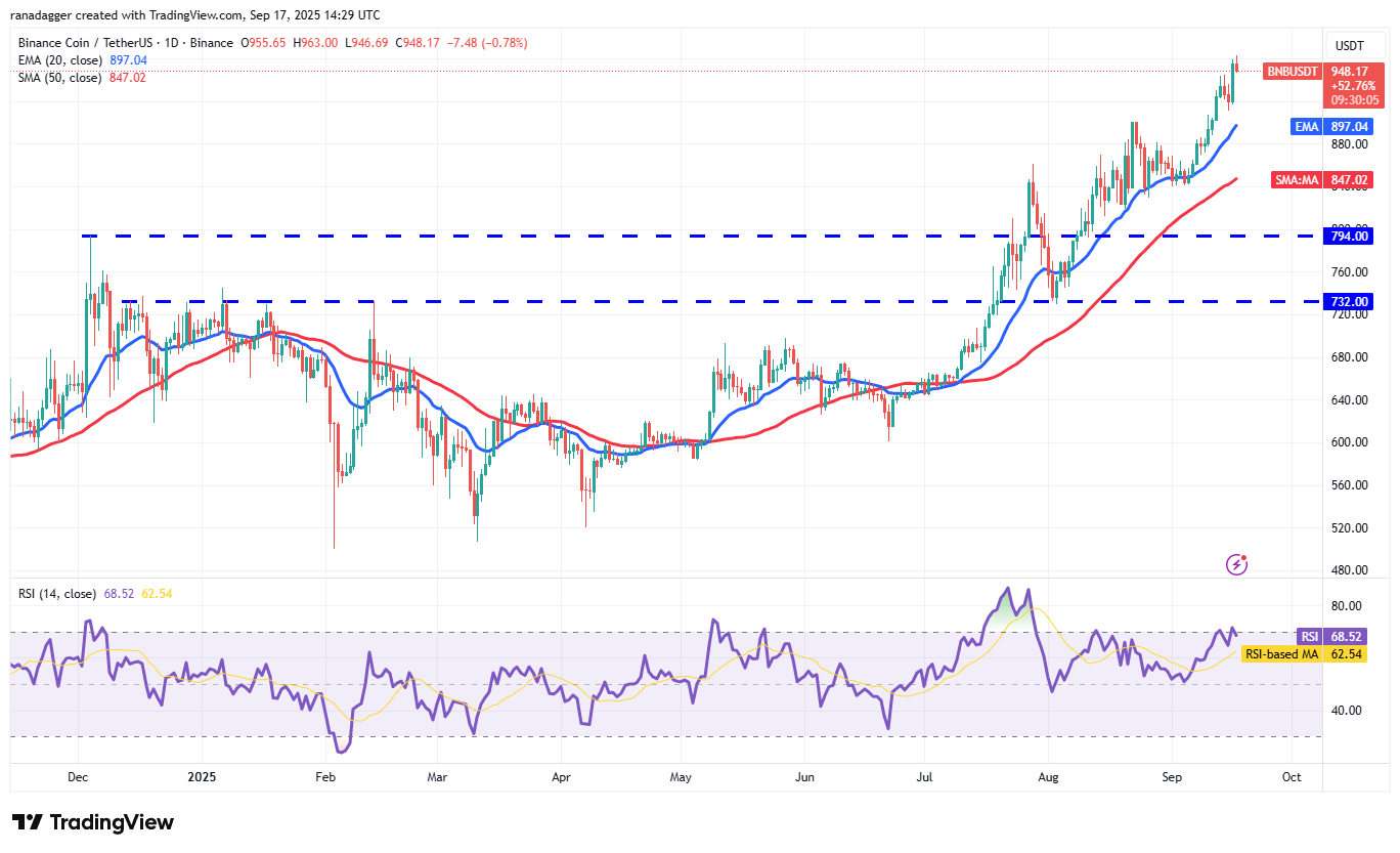 Dogecoin, Cryptocurrencies, Federal Reserve, Bitcoin Price, XRP, Markets, Cryptocurrency Exchange, Interest Rate, Tom Lee, Cardano, Price Analysis, Binance Coin, Chainlink, Fundstrat, Market Analysis, Ether Price, Solana, SUI