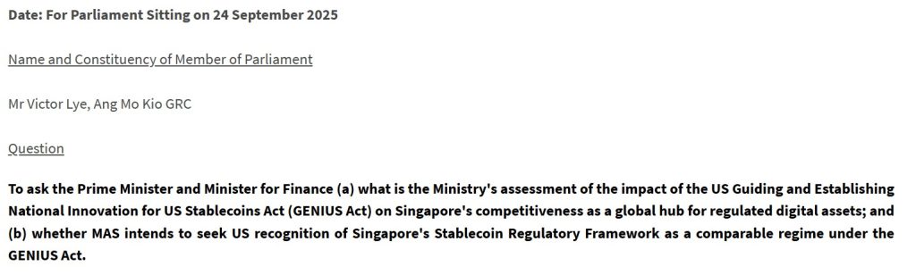 Singapore MAS question GENIUS Act
