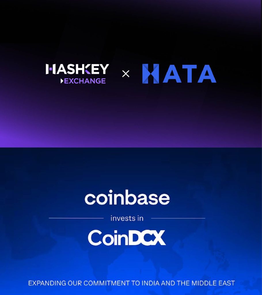 Press announcement of HashKey and Hata's partnership on top of Coinbase's investment in CoinDCX
